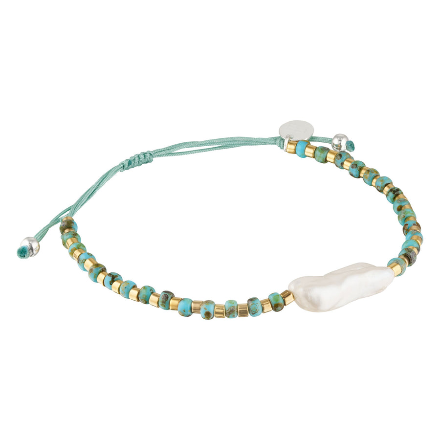 Halo Biwa Pearl Beaded Aqua Stacking Bracelet-Australian Jewellery Brand Bowerbird Jewels
