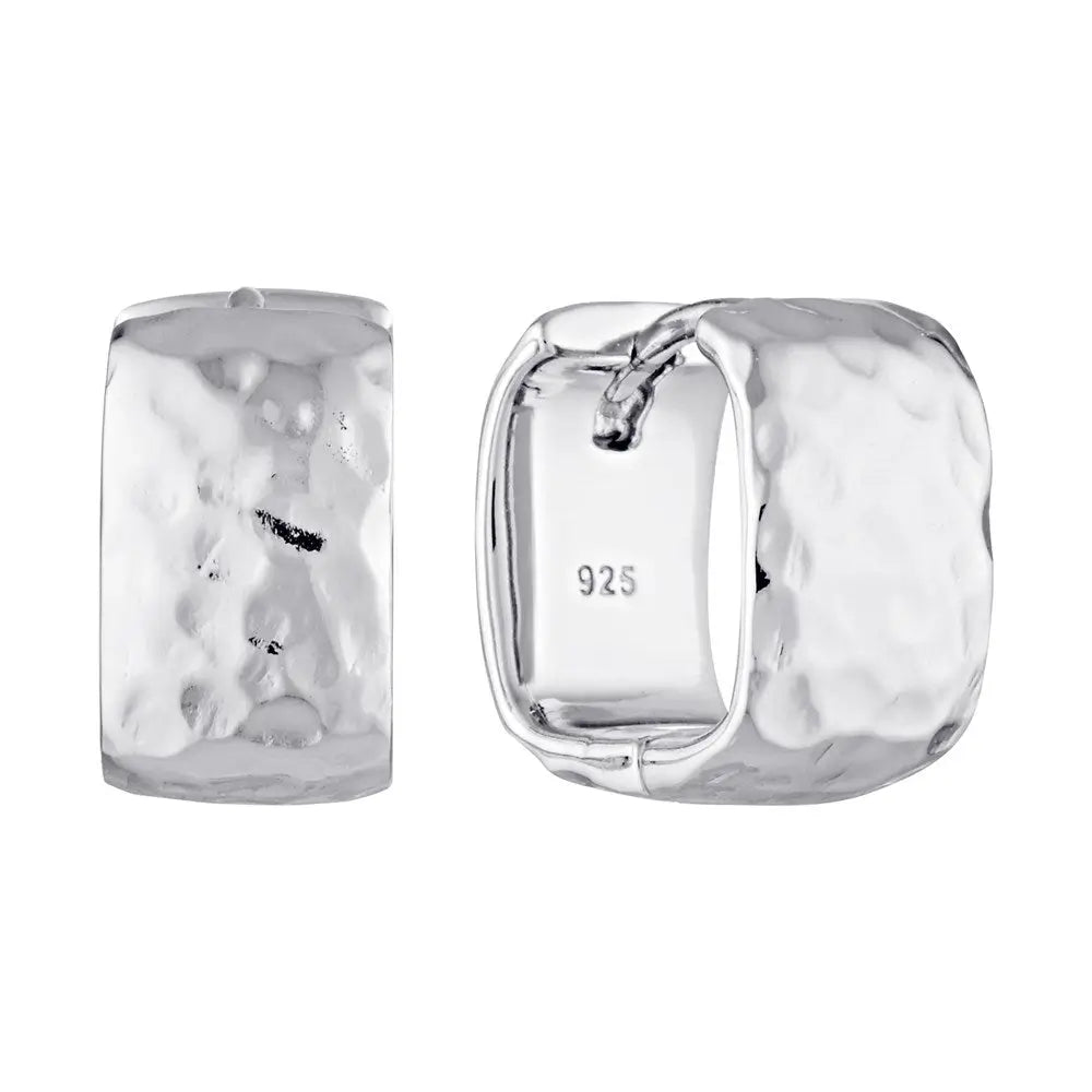 Hammered Finish Square Huggie Hoop Earrings Silver 1 - Australian Jewellery Brand Bowerbird Jewels