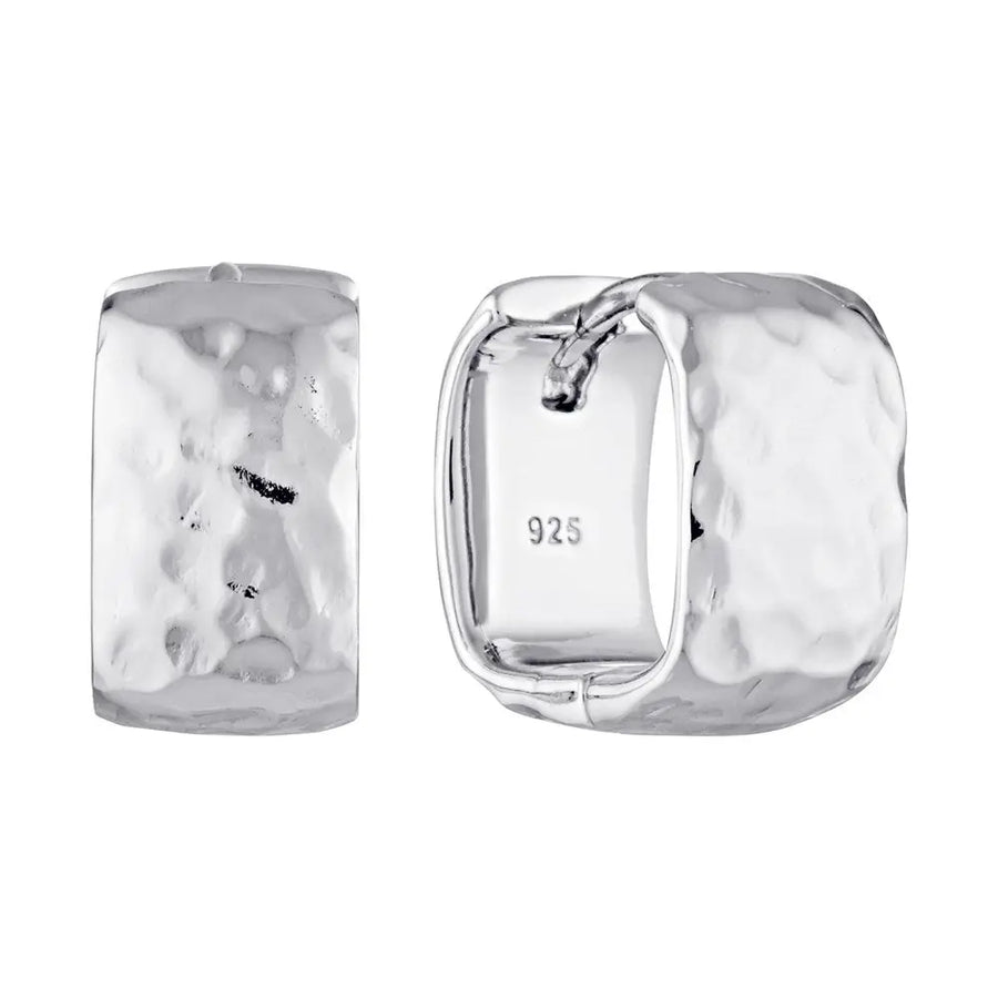 Hammered Finish Square Huggie Hoop Earrings Silver 1 - Australian Jewellery Brand Bowerbird Jewels