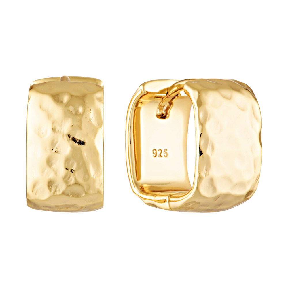 Hammered Finish Square Huggie Hoop Earrings Gold 1 - Australian Jewellery Brand Bowerbird Jewels