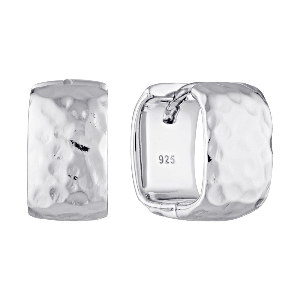 Hammered Finish Square Huggie Hoop Earrings Silver 1 - Australian Jewellery Brand Bowerbird Jewels