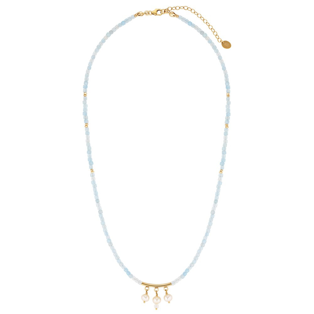 Isla Gold Filled Pearl and Gemstone Necklace Aquamarine 2 - Bowerbird Jewels - Online Jewellery Store