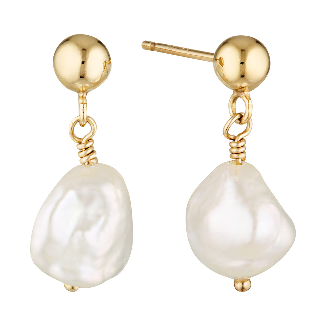 Keshi Pearl Drop Earrings in Gold Filled or Sterling Silver Gold 1 - Australian Jewellery Brand Bowerbird Jewels