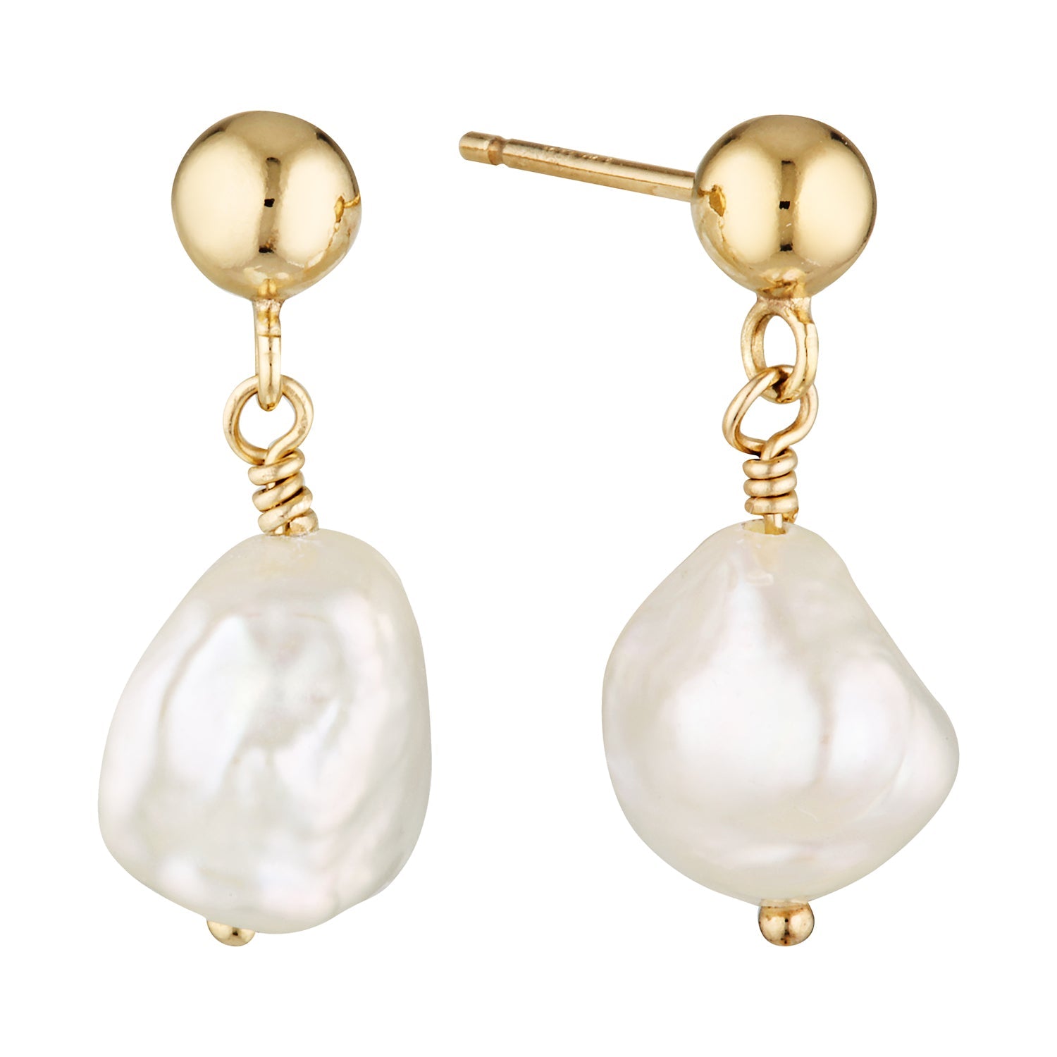 Keshi Pearl Drop Earrings in Gold Filled or Sterling Silver Gold 1 - Bowerbird Jewels - Online Jewellery Store