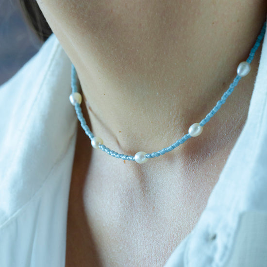Laconic Rice Pearl Choker Necklace Blue 3 - Bowerbird Jewels - Online Jewellery Stores