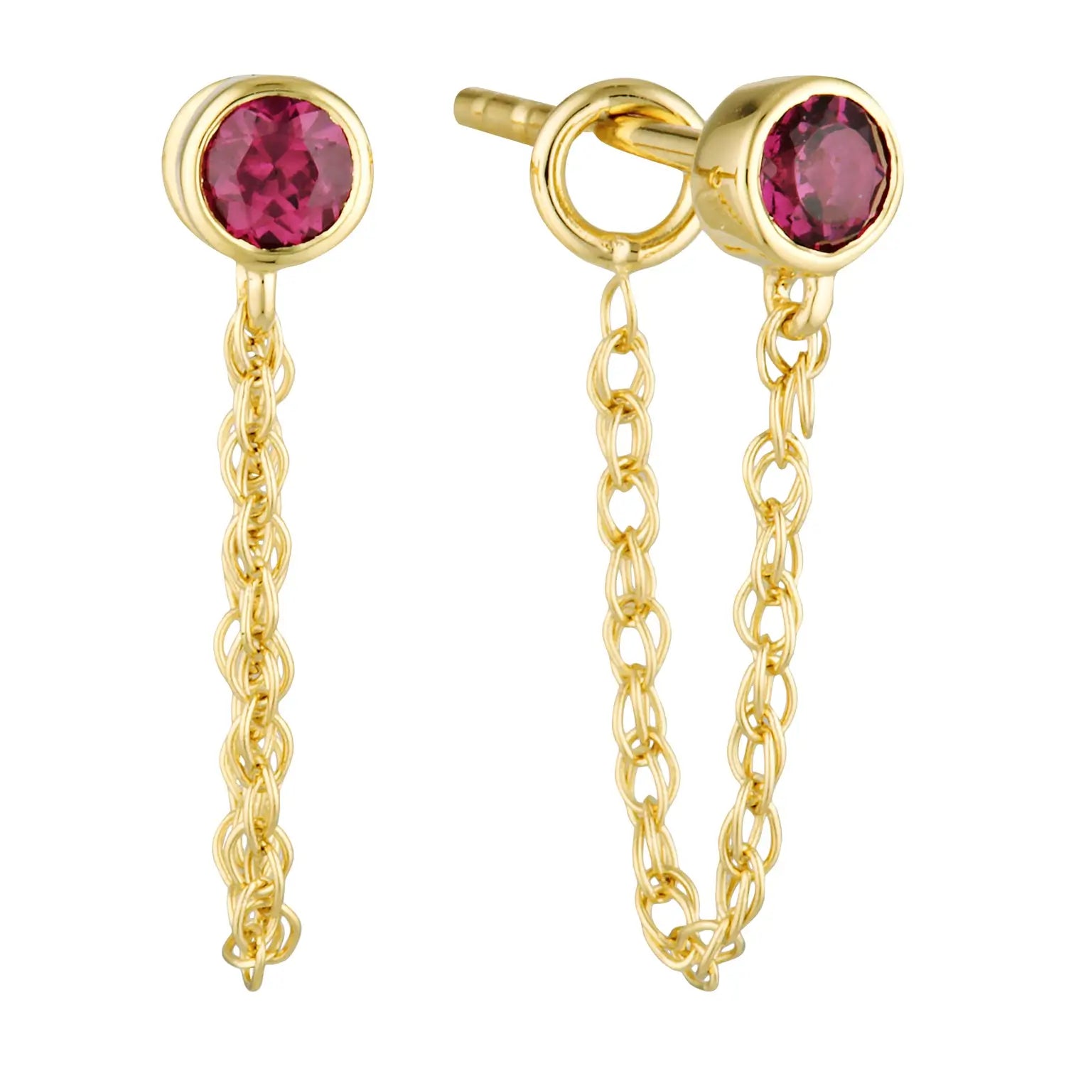 Linklight Garnet Chain Stud Earrings in 18K Gold Vermeil or Silver Gold 1 - Australian Jewellery Brand Bowerbird Jewels