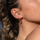 Linklight Garnet Chain Stud Earrings in 18K Gold Vermeil or Silver Gold 1 - on model- Australian Jewellery Brand Bowerbird Jewels