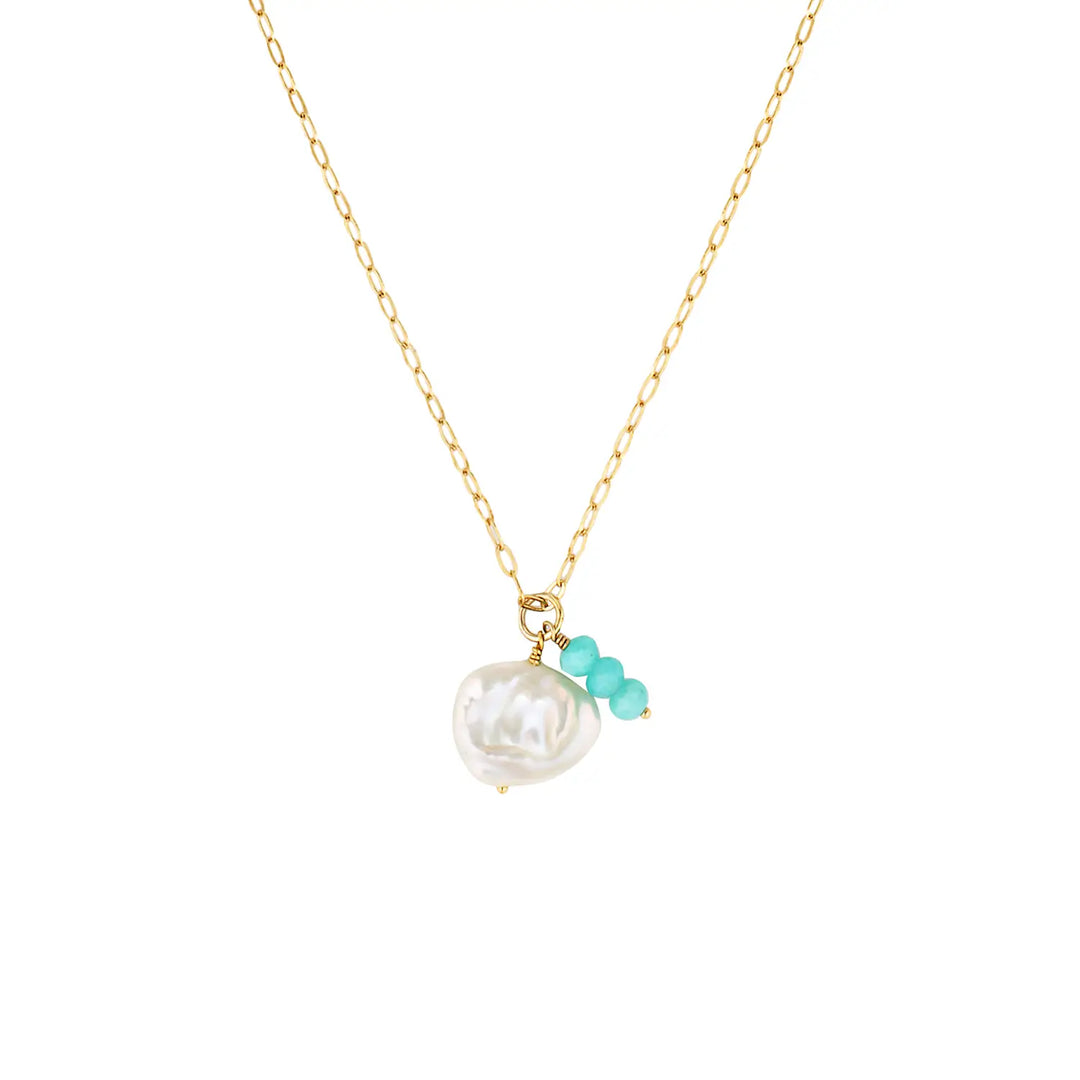 Lira Gold Filled Pearl and Gemstone Necklace Drop Gold Amazonite 1 - Australian Jewellery Brand Bowerbird Jewels