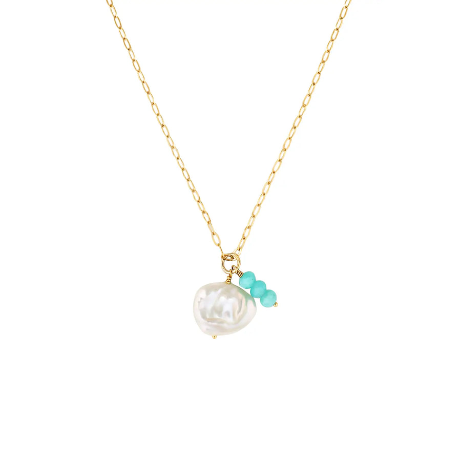 Lira Gold Filled Pearl and Gemstone Necklace Drop Gold Amazonite 1 - Australian Jewellery Brand Bowerbird Jewels
