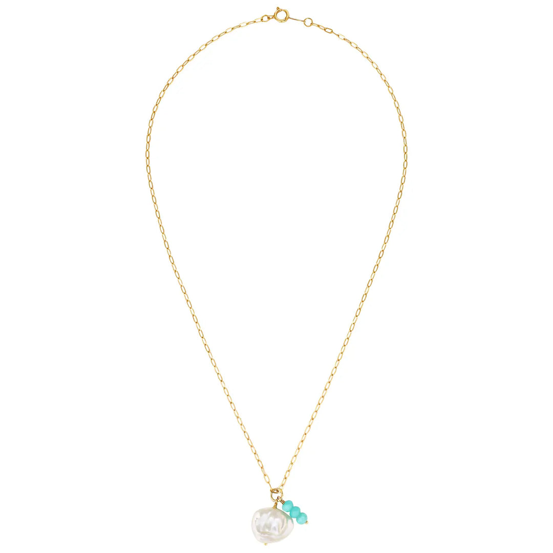 Lira Gold Filled Pearl and Gemstone Necklace Drop Gold Amazonite 2 - Australian Jewellery Brand Bowerbird Jewels