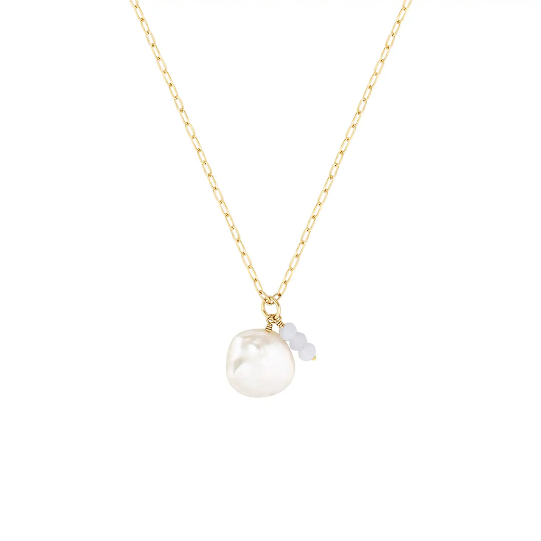 Lira Gold Filled Pearl and Gemstone Necklace Drop Gold Blue Lace Agate 1 - Australian Jewellery Brand Bowerbird Jewels