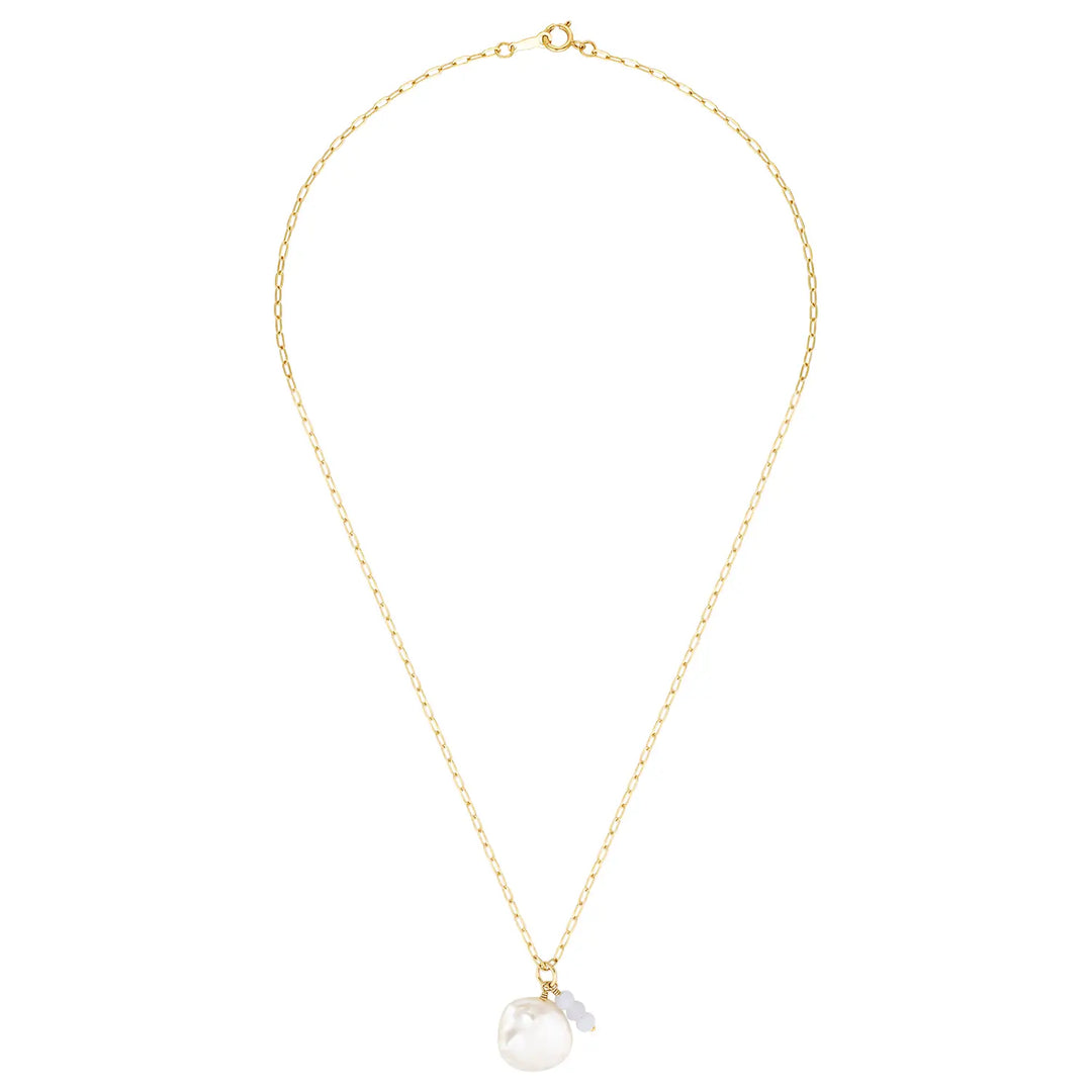Lira Gold Filled Pearl and Gemstone Necklace Drop Gold Blue Lace Agate 2 - Australian Jewellery Brand Bowerbird Jewels