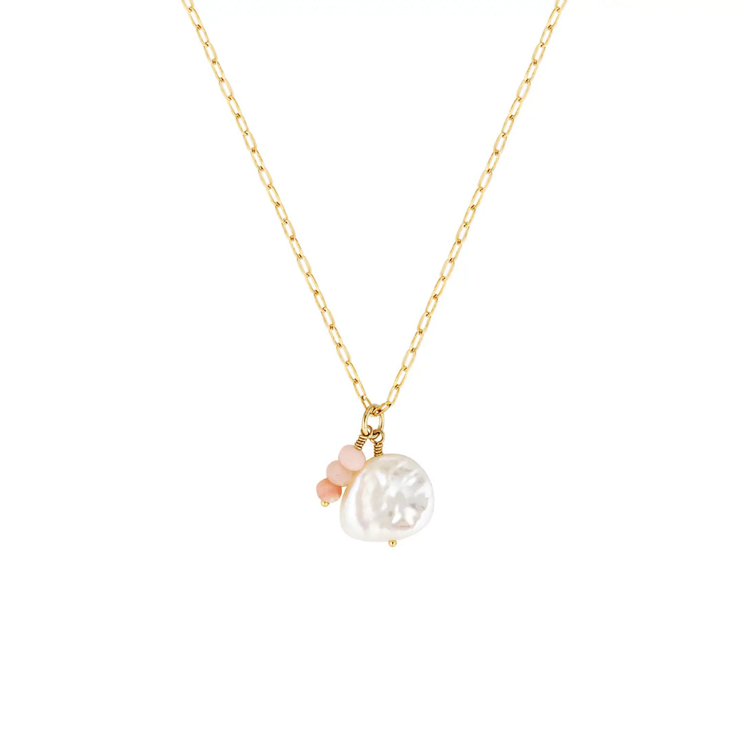 Lira Gold Filled Pearl and Gemstone Necklace Drop Gold Pink Opal 1 - Australian Jewellery Brand Bowerbird Jewels