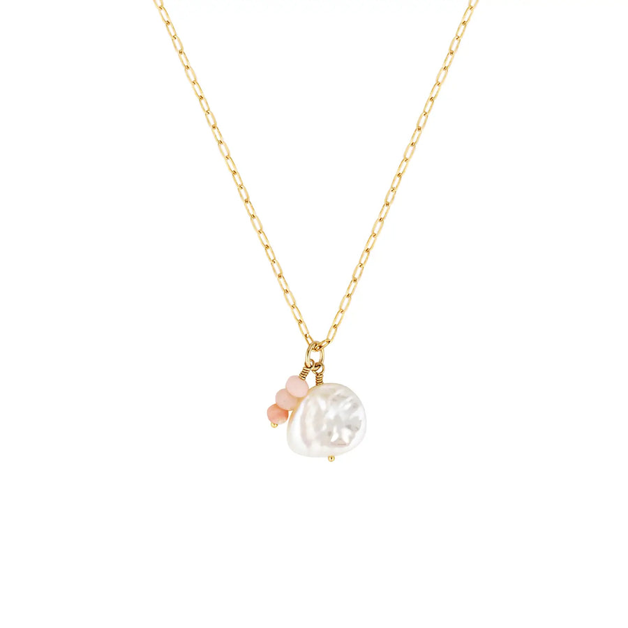 Lira Gold Filled Pearl and Gemstone Necklace Drop Gold Pink Opal 1 - Australian Jewellery Brand Bowerbird Jewels