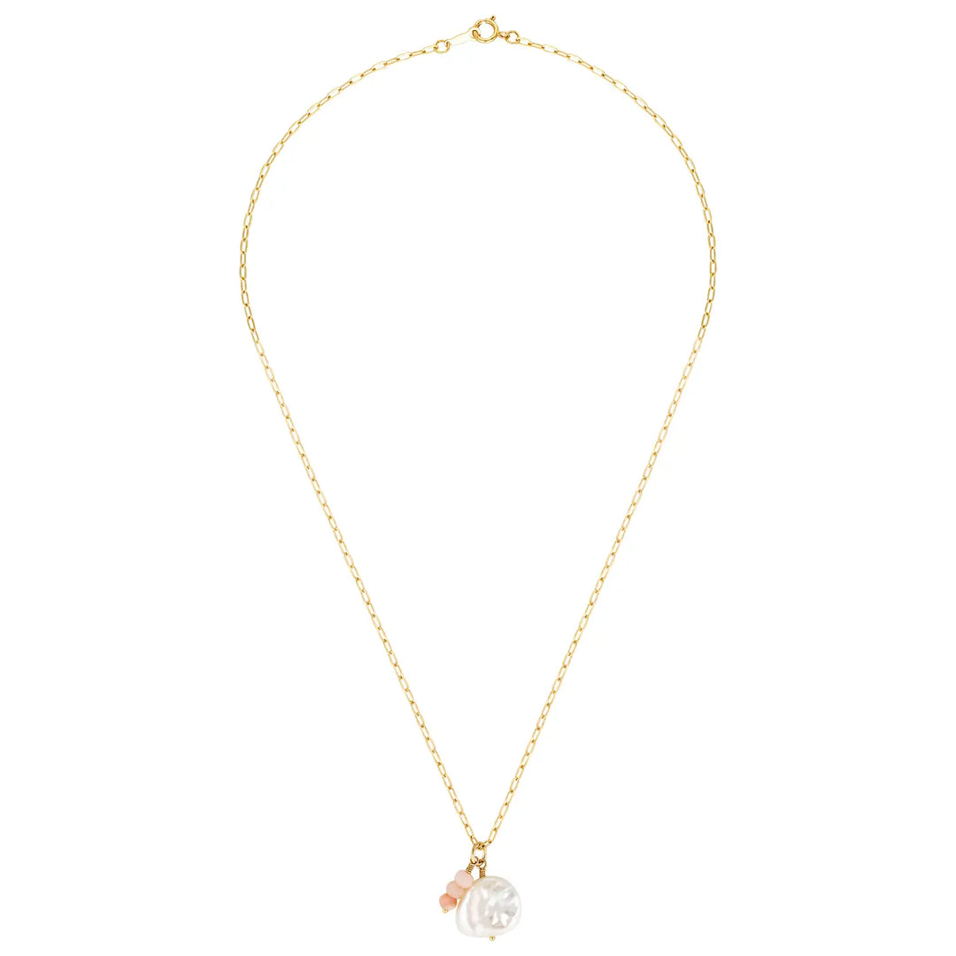 Lira Gold Filled Pearl and Gemstone Necklace Drop Gold Pink Opal 2 - Australian Jewellery Brand Bowerbird Jewels