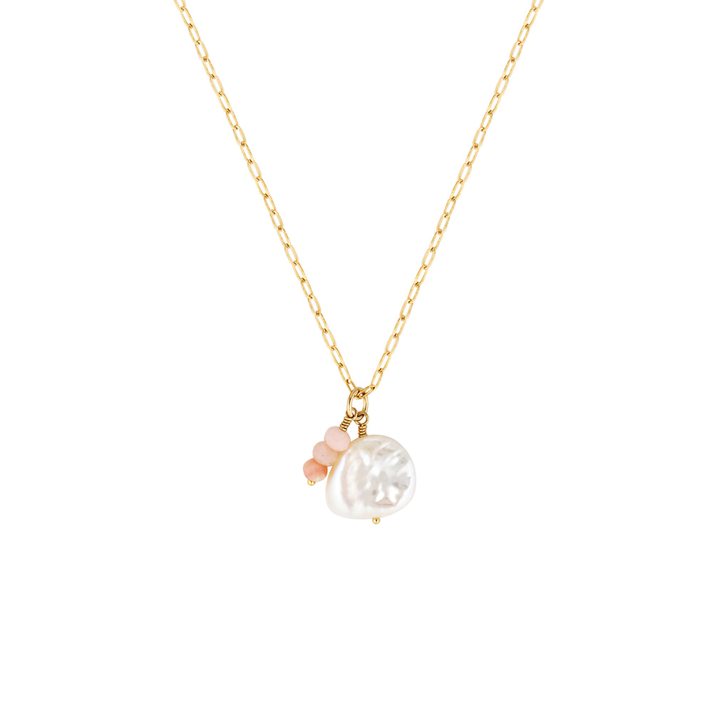 Lira Gold Filled Pearl and Gemstone Necklace Pink Opal 1 - Bowerbird Jewels - Online Jewellery Store