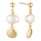 Luma Gold Filled Stud Earrings with Freshwater Pearl and Shell Drop Gold 1 - Australian Jewellery Brand Bowerbird Jewels