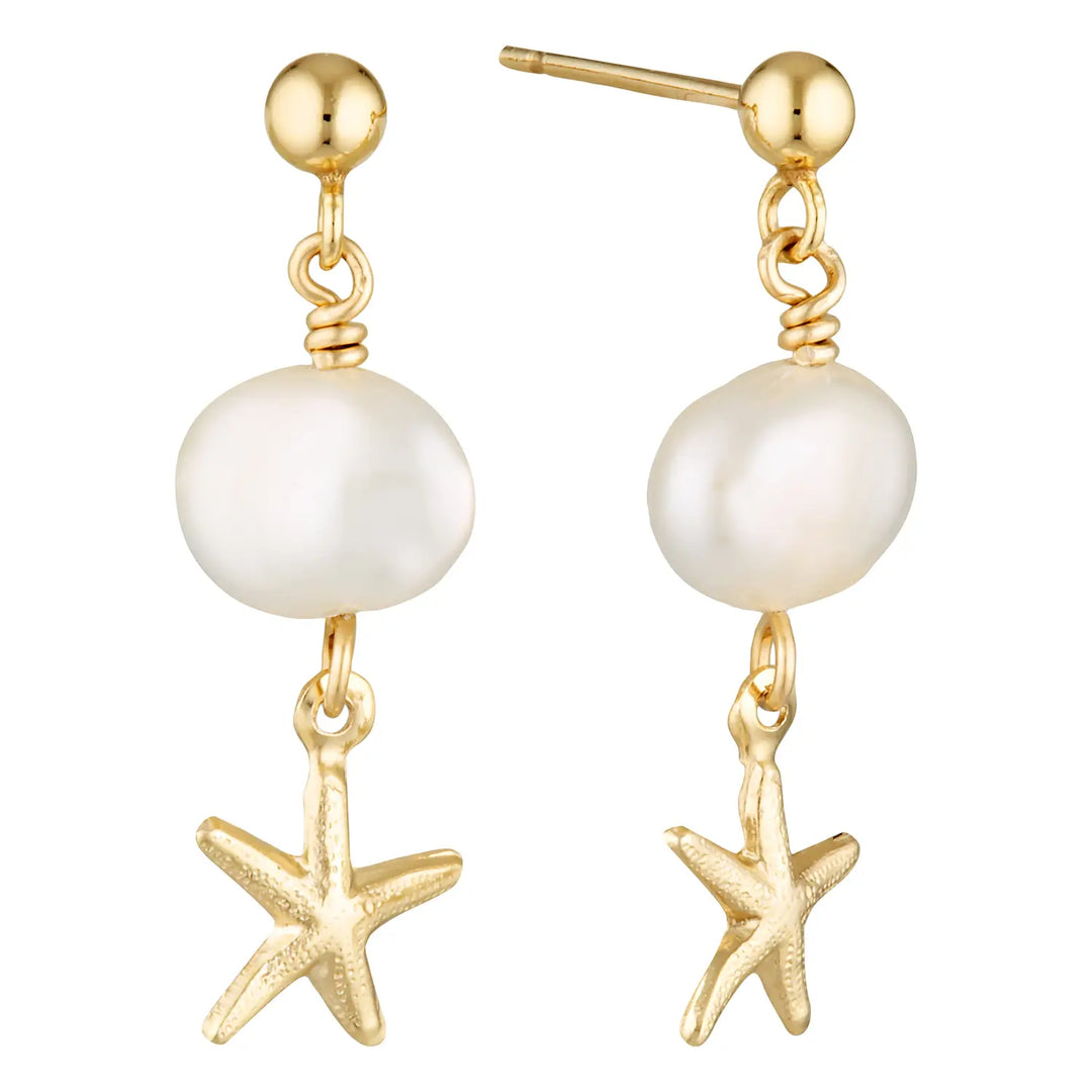 Luma Gold Filled Stud Earrings with Freshwater Pearl and Starfish Drop Gold 1 - Australian Jewellery Brand Bowerbird Jewels
