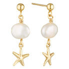 Luma Gold Filled Stud Earrings with Freshwater Pearl and Starfish Drop Gold 1 - Australian Jewellery Brand Bowerbird Jewels