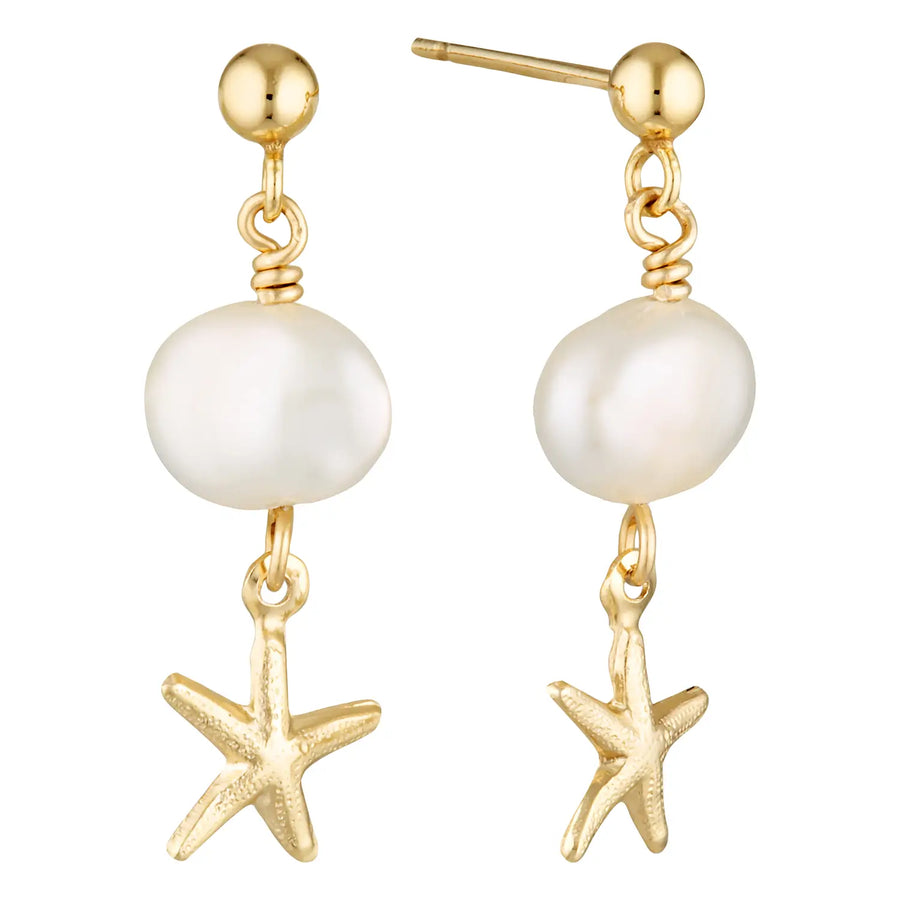 Luma Gold Filled Stud Earrings with Freshwater Pearl and Starfish Drop Gold 1 - Australian Jewellery Brand Bowerbird Jewels