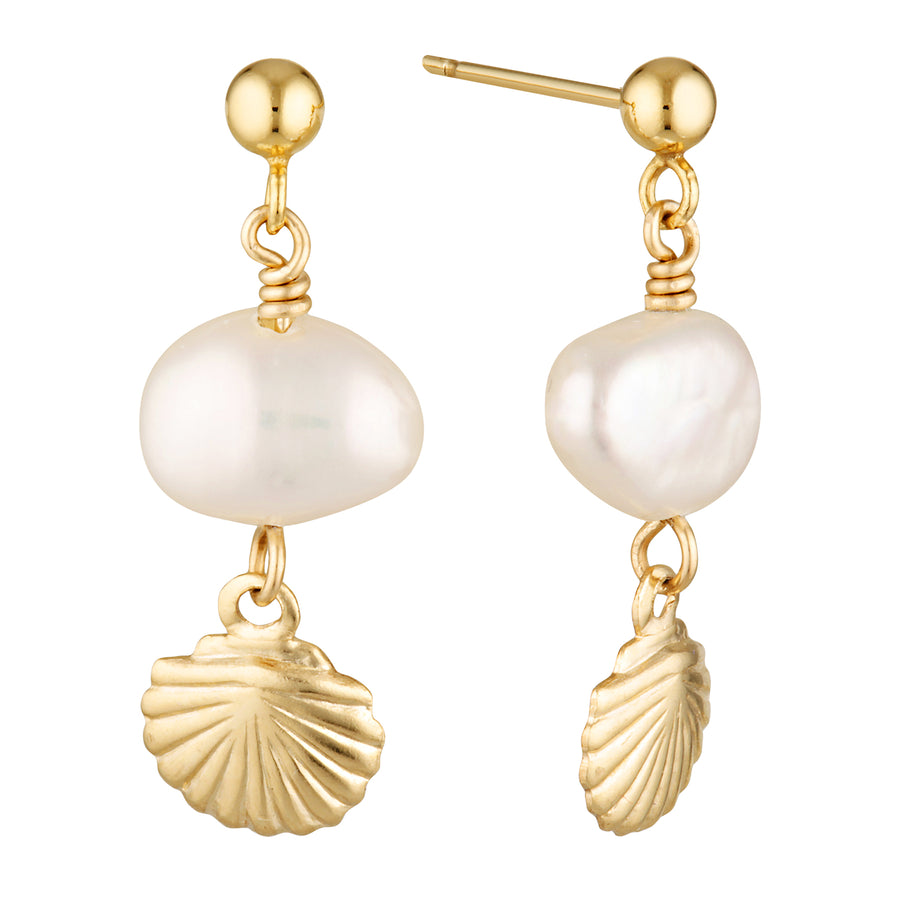 Luma Gold Filled Stud Earrings with Freshwater Pearl and Shell Drop Gold 1 - Bowerbird Jewels - Online Jewellery Store