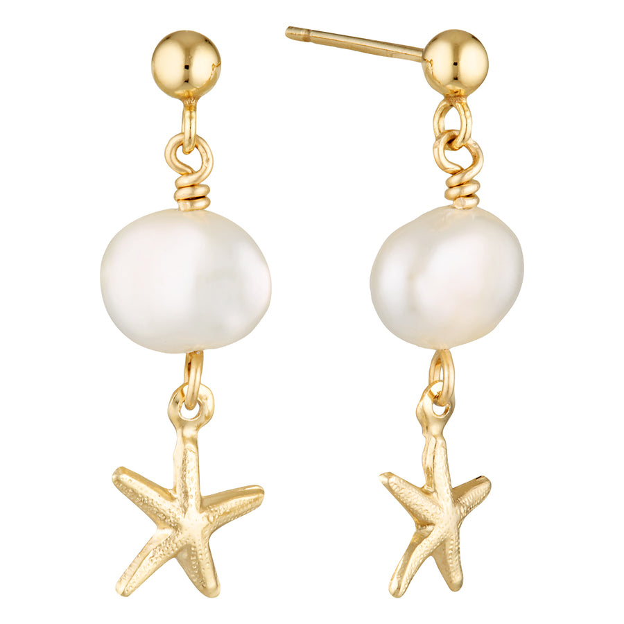 Luma Gold Filled Stud Earrings with Freshwater Pearl and Starfish Drop Gold 1 - Bowerbird Jewels - Online Jewellery Store