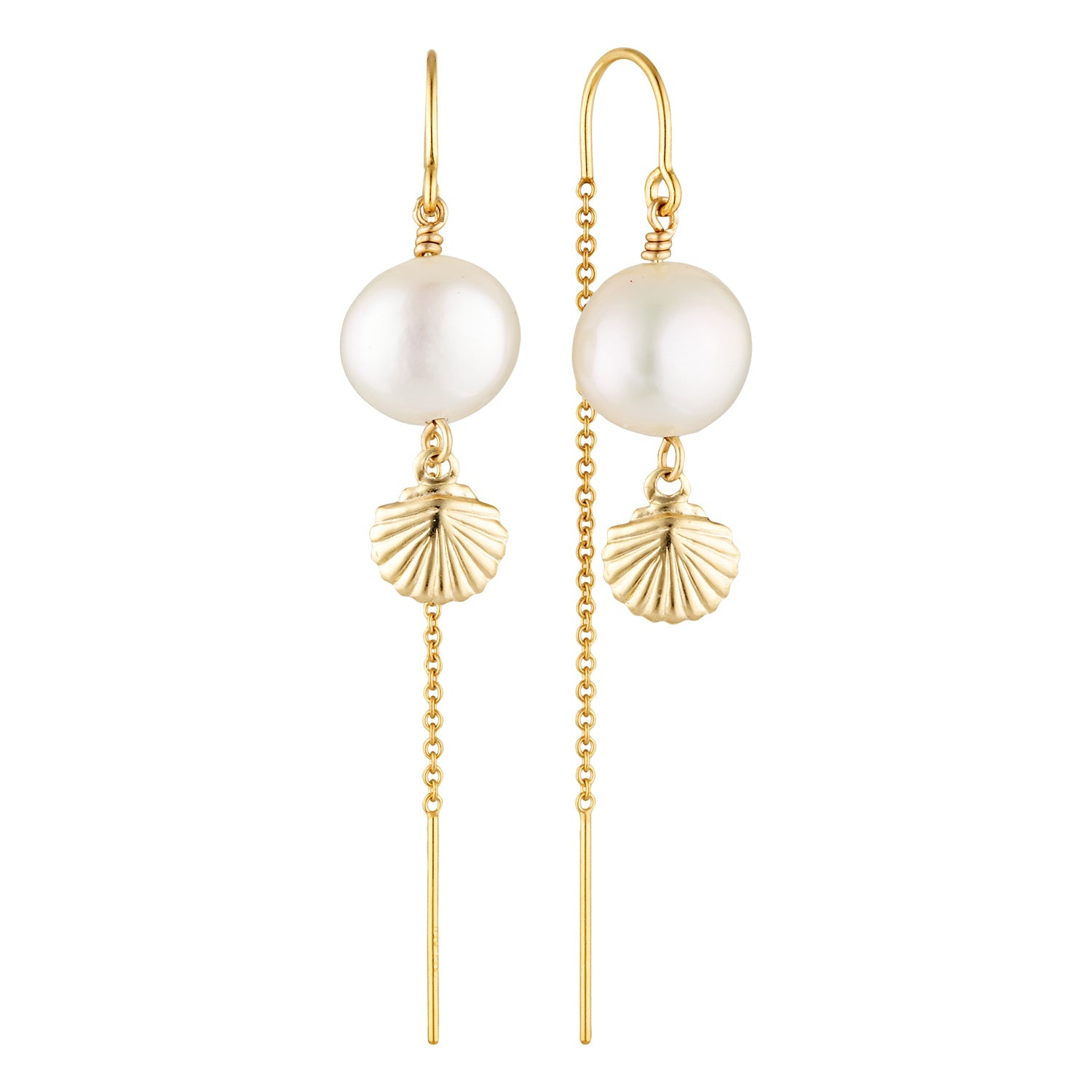 Luma Gold Filled Threader Earrings with Freshwater Pearl and Shell Drop Gold 1 - Bowerbird Jewels - Online Jewellery Store