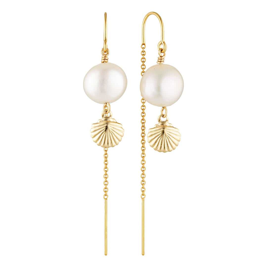 Luma Gold Filled Threader Earrings with Freshwater Pearl and Shell Drop Gold 1 - Bowerbird Jewels - Online Jewellery Store