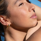 Marais Citrine Drop Huggie Earrings in 18K Gold Vermeil or Silver Gold 2 - on model- Australian Jewellery Brand Bowerbird Jewels