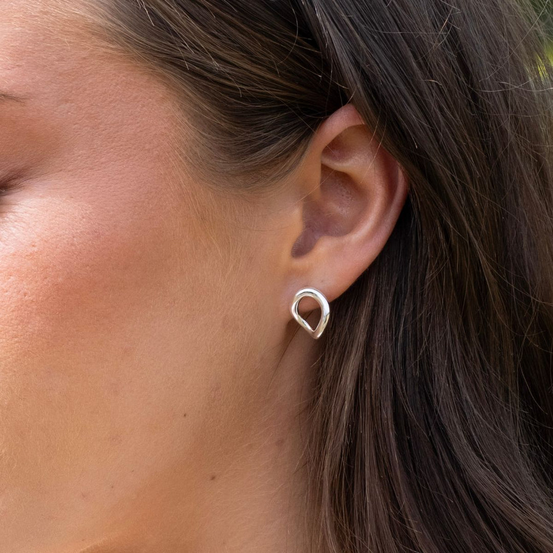 Minimal Open Sterling Silver Lozenge Earrings on model - Australian Jewellery Brand Bowerbird Jewels