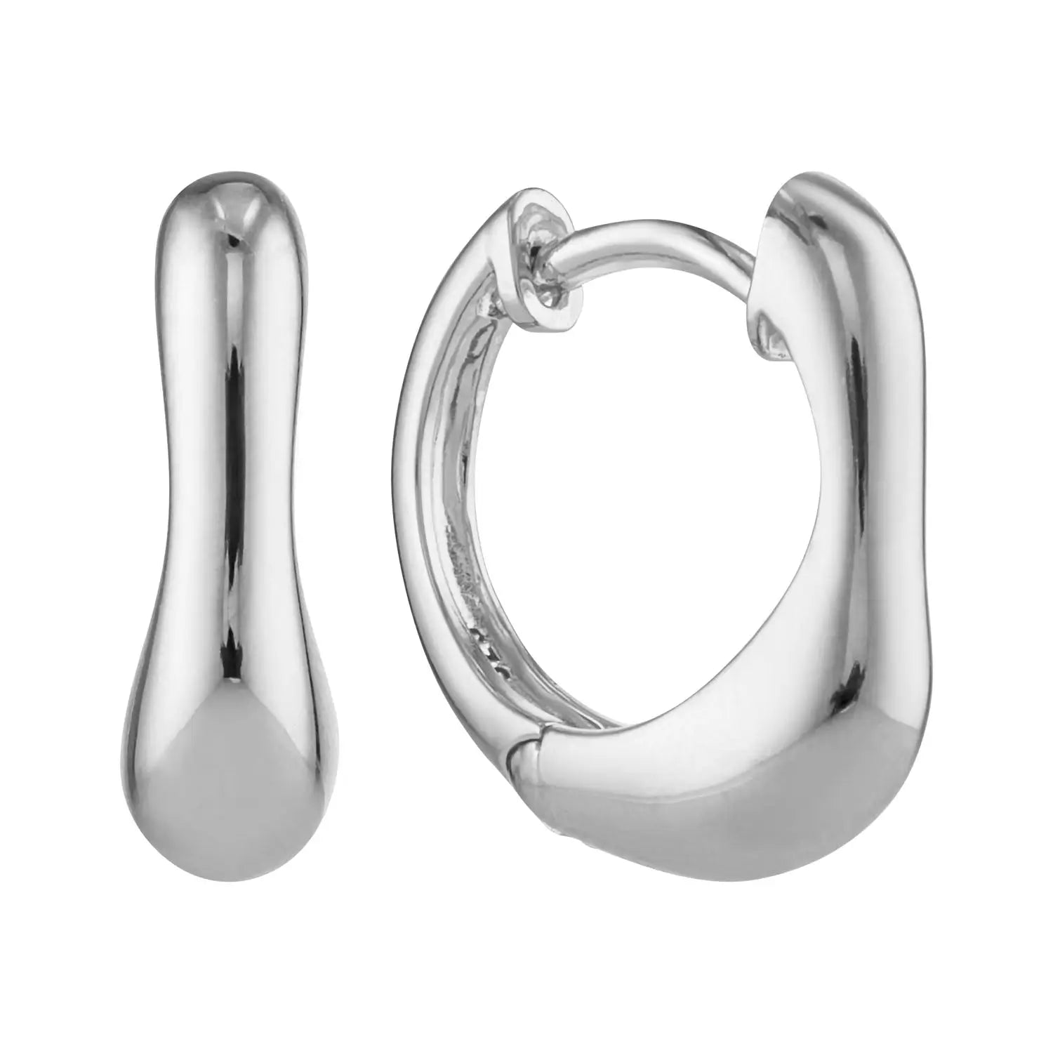 Pair of silver hoop earrings on a white background