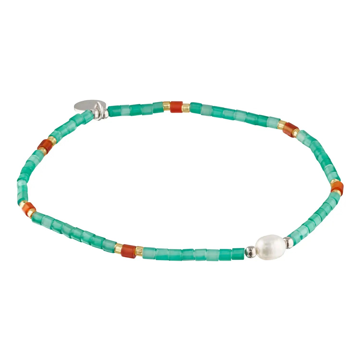 Moonseed Green Agate, Carnelian and Pearl Stacking Bracelet 1 - Australian Jewellery Brand Bowerbird Jewels
