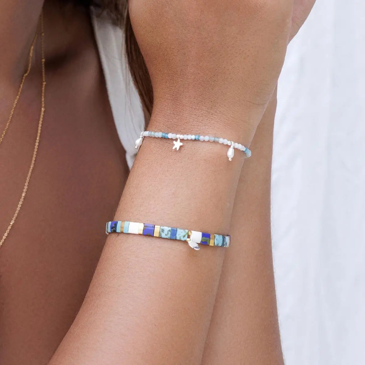 Mosaic Bracelet - Azurite 2 on model-Australian Jewellery Brand Bowerbird Jewels