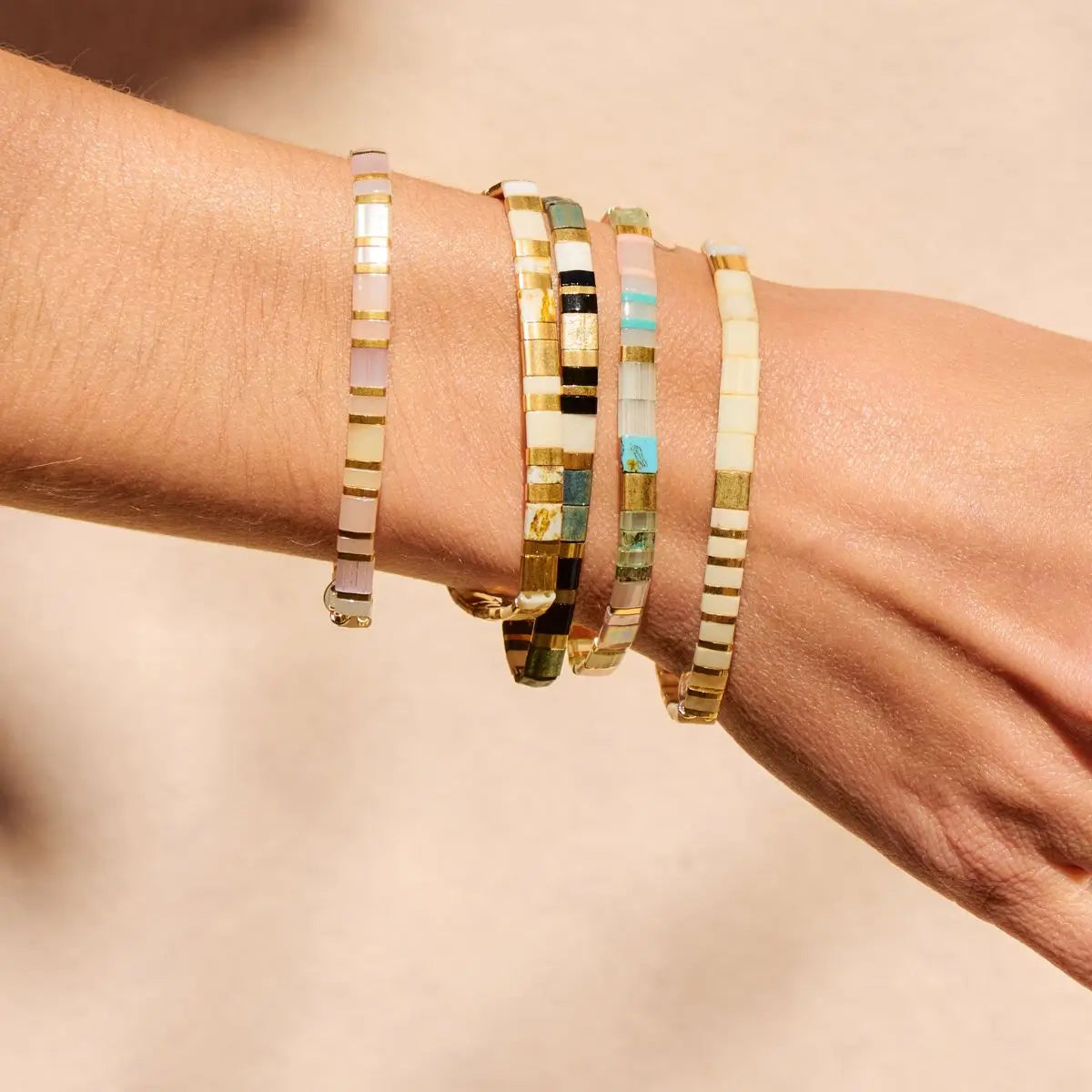Mosaic Bracelet - Latte 2 on model-Australian Jewellery Brand Bowerbird Jewels