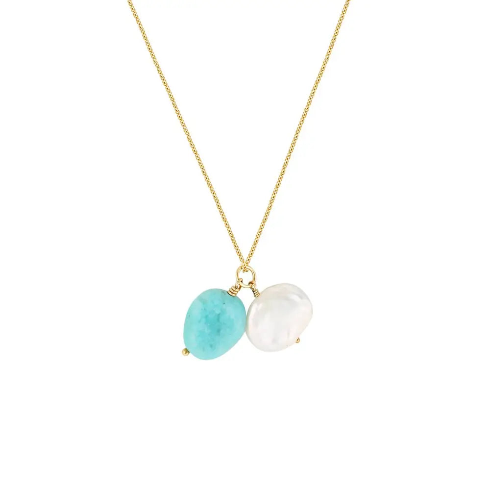 Nahla Gold Filled Necklace with Amazonite and Keshi Pearl Drops Gold 1 - Australian Jewellery Brand Bowerbird Jewels