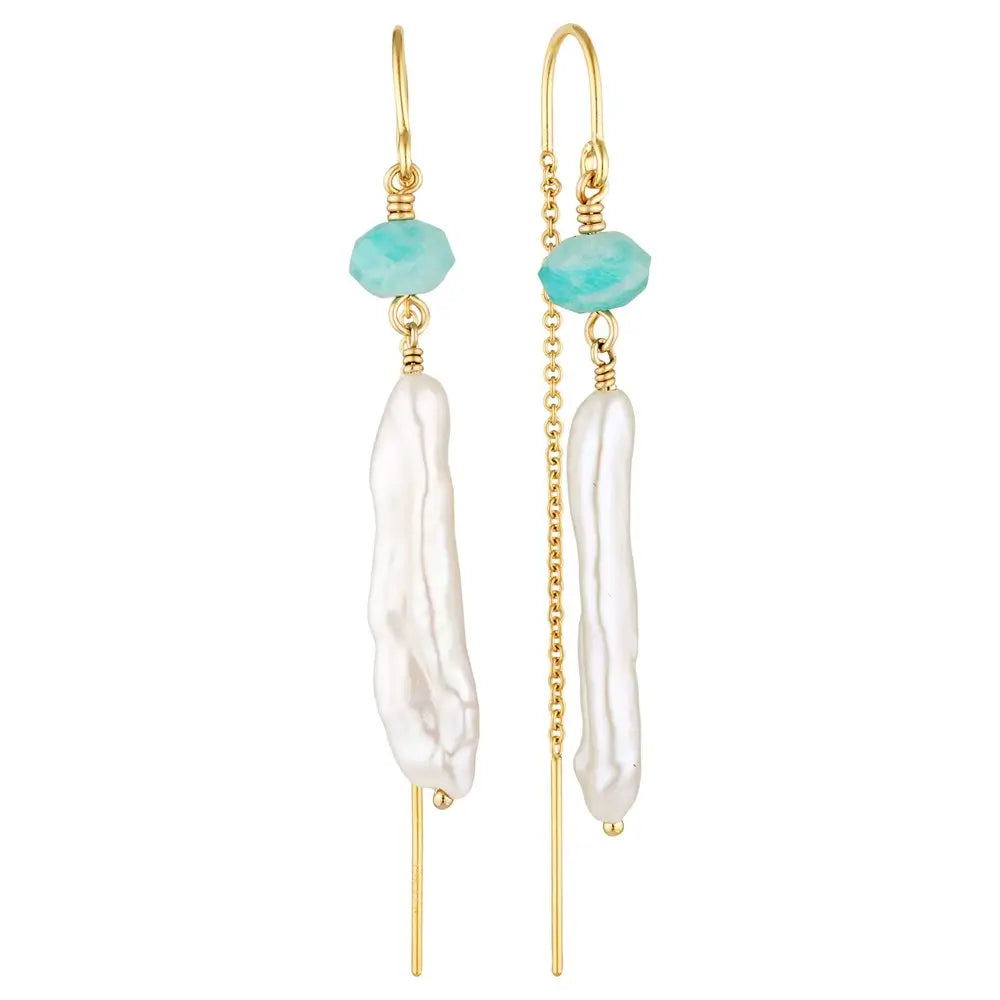 Nara Gold Filled Threader Earrings with Amazonite & Pearl Gold 1 - Australian Jewellery Brand Bowerbird Jewels