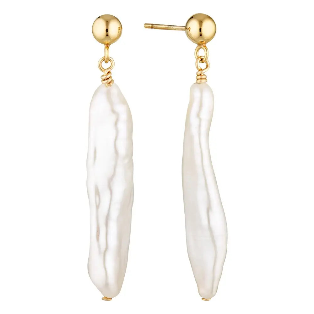 Noor Gold Filled Biwa Pearl Drop Earrings Gold 1 - Australian Jewellery Brand Bowerbird Jewels