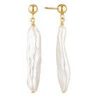 Noor Gold Filled Biwa Pearl Drop Earrings Gold 1 - Australian Jewellery Brand Bowerbird Jewels