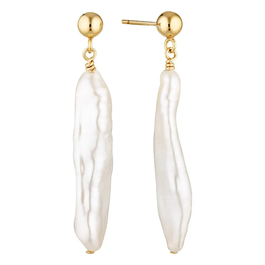 Noor Gold Filled Biwa Pearl Drop Earrings Gold 1 - Australian Jewellery Brand Bowerbird Jewels