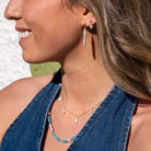Noor Gold Filled Biwa Pearl Drop Earrings Gold 2 on model- Australian Jewellery Brand Bowerbird Jewels