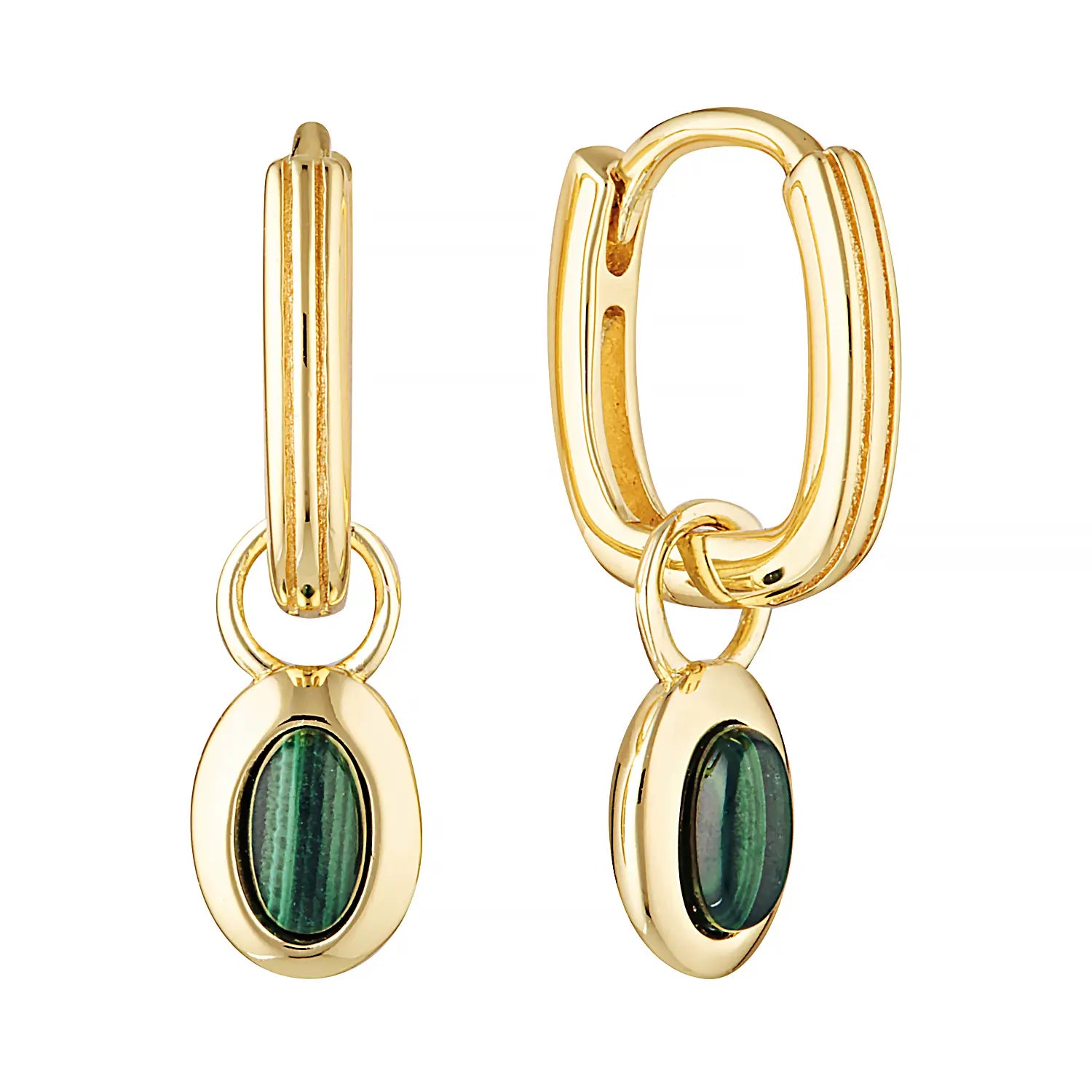 Ohana Malachite Drop Huggie Hoop Earrings Gold 1 - Australian Jewellery Brand Bowerbird Jewels