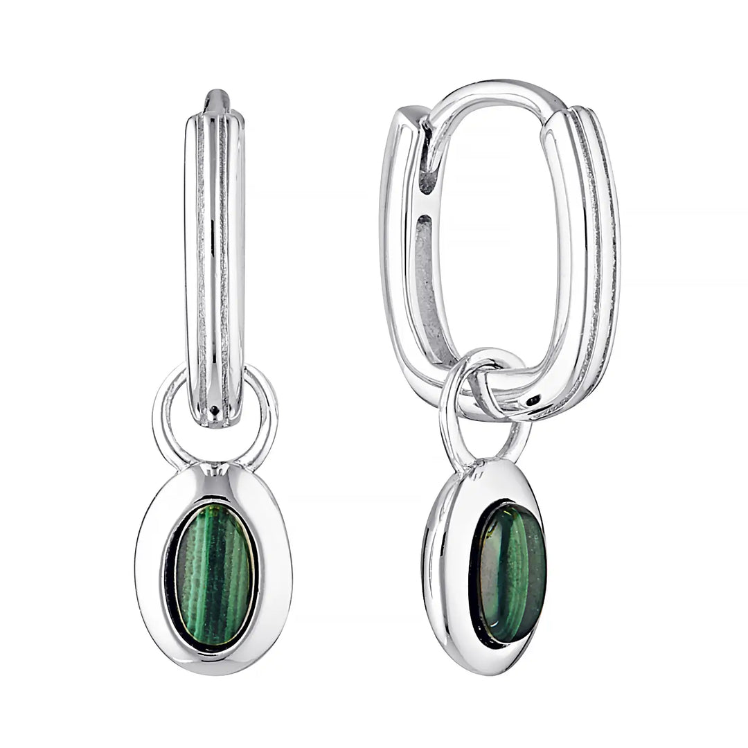 Ohana Malachite Drop Huggie Hoop Earrings Silver 1 - Australian Jewellery Brand Bowerbird Jewels