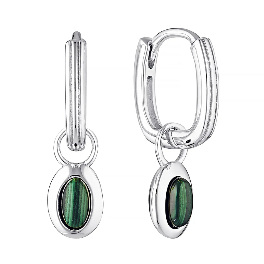 Ohana Malachite Drop Huggie Hoop Earrings Silver 1 - Australian Jewellery Brand Bowerbird Jewels