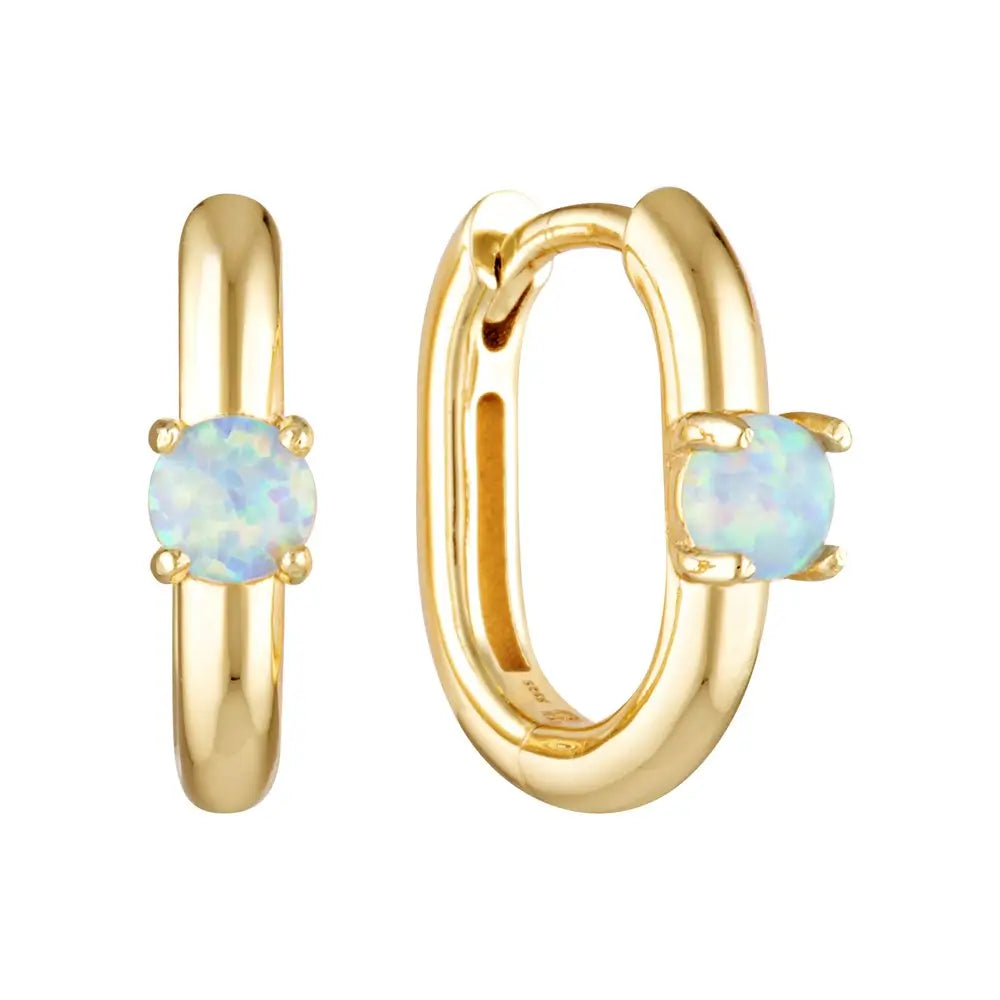 Opalite Huggie Hoop Earrings Gold 1 - on model- Australian Jewellery Brand Bowerbird Jewels