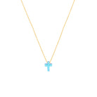 Opalite Cross Necklace Light Blue and Gold 2 - Bowerbird Jewels - Online Jewellery Store