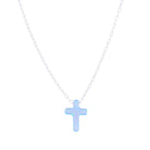 Opalite Cross Necklace Light Blue and Silver 1 - Bowerbird Jewels - Online Jewellery Store