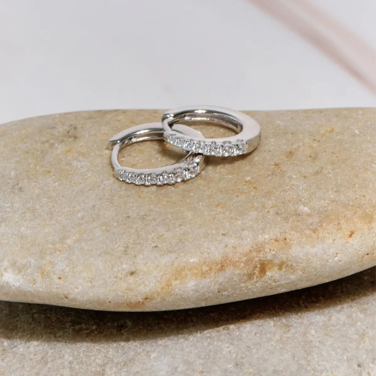 Opia Cubic Zirconia Huggie Hoop Earrings Silver 1 - on lay Australian Jewellery Brand Bowerbird Jewels