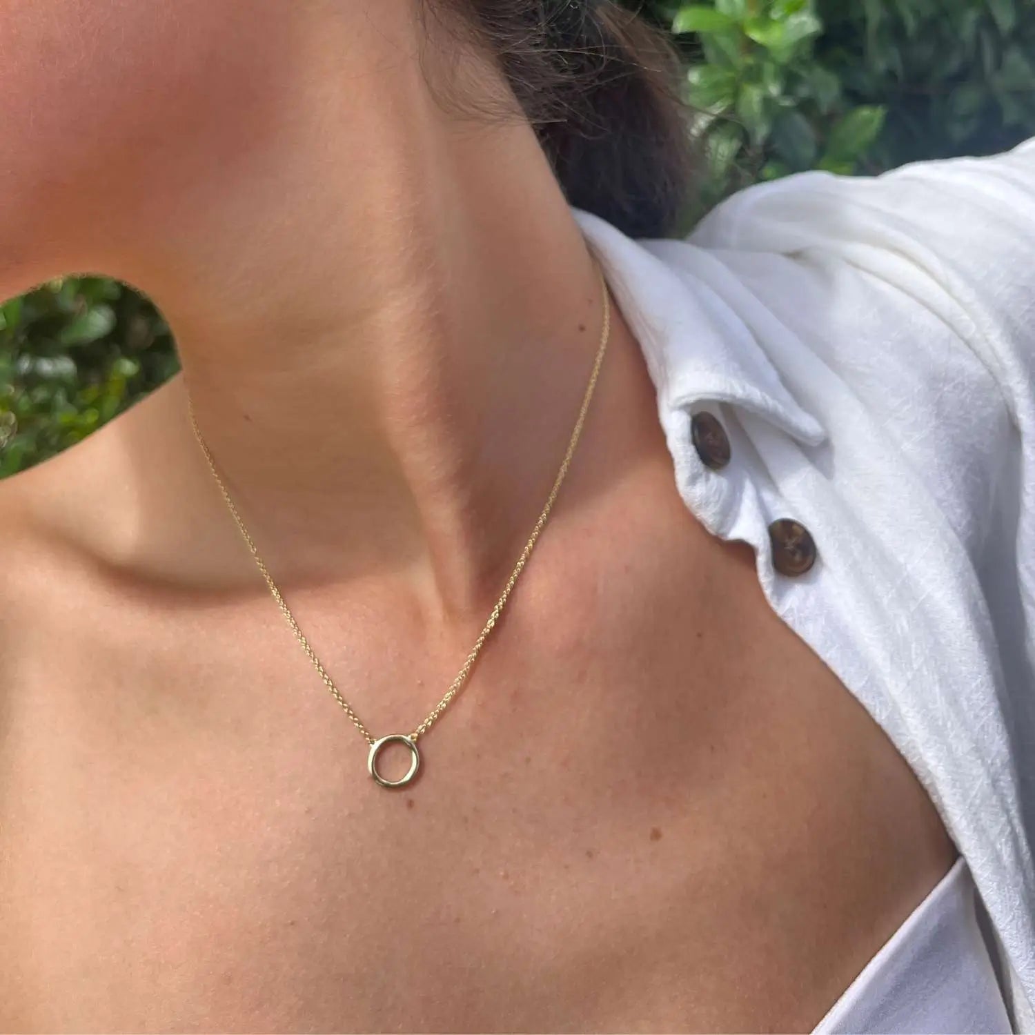 Orbit Circle Necklace in Silver and Gold Gold 1 - on model - Australian Jewellery Brand Bowerbird Jewels