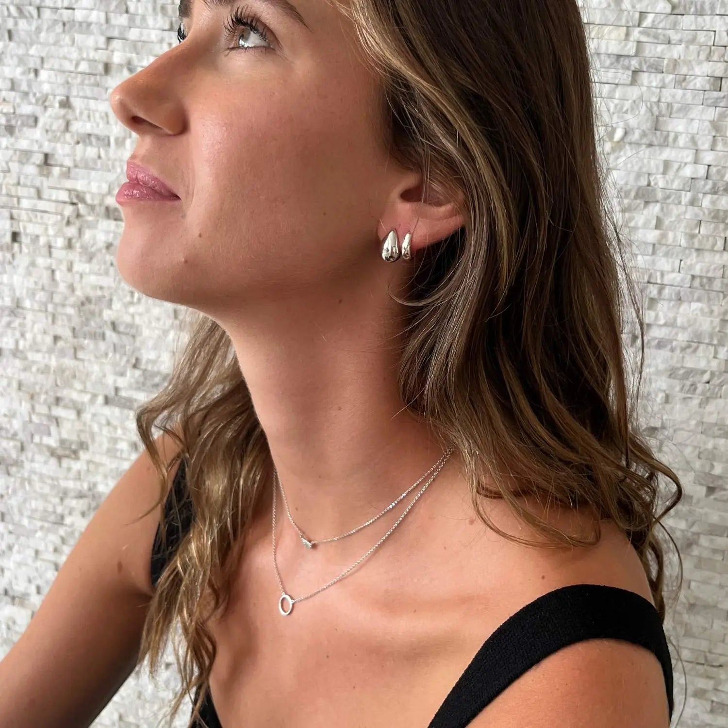 Orbit Circle Necklace in Silver and Gold Silver 1 on model- Australian Jewellery Brand Bowerbird Jewels