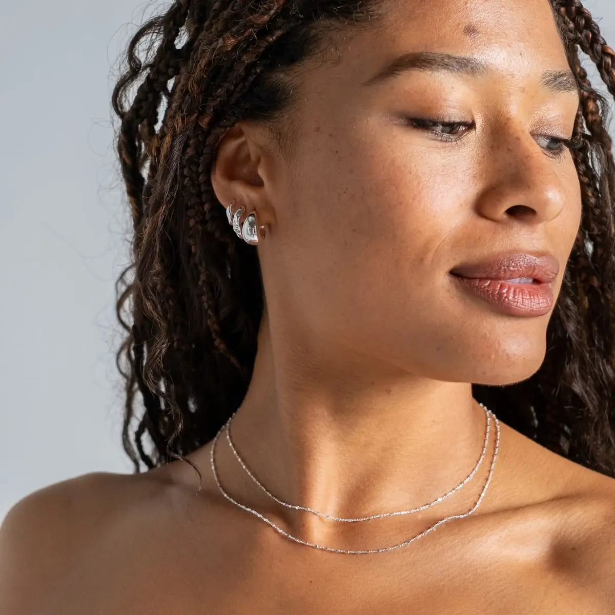 Organic Hoop Huggie Earrings Gold 2 - on model- Australian Jewellery Brand Bowerbird Jewels